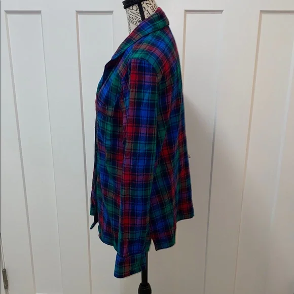Lands' End Red and Blue Plaid Flannel Shirt - Picture 3 of 5